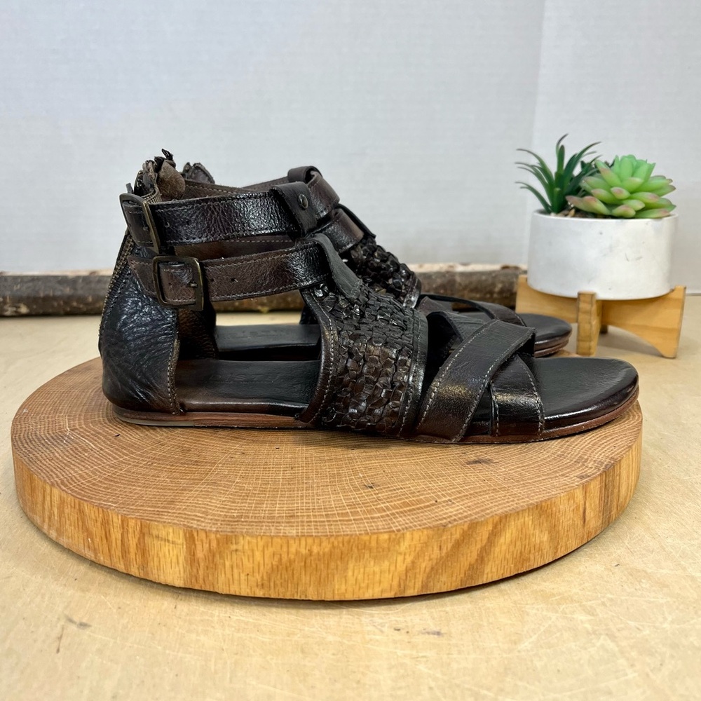 BED|STU Capriana Brown Woven Leather Double Ankle Strap Buckle Zip Sandal Size 9 - Picture 7 of 15